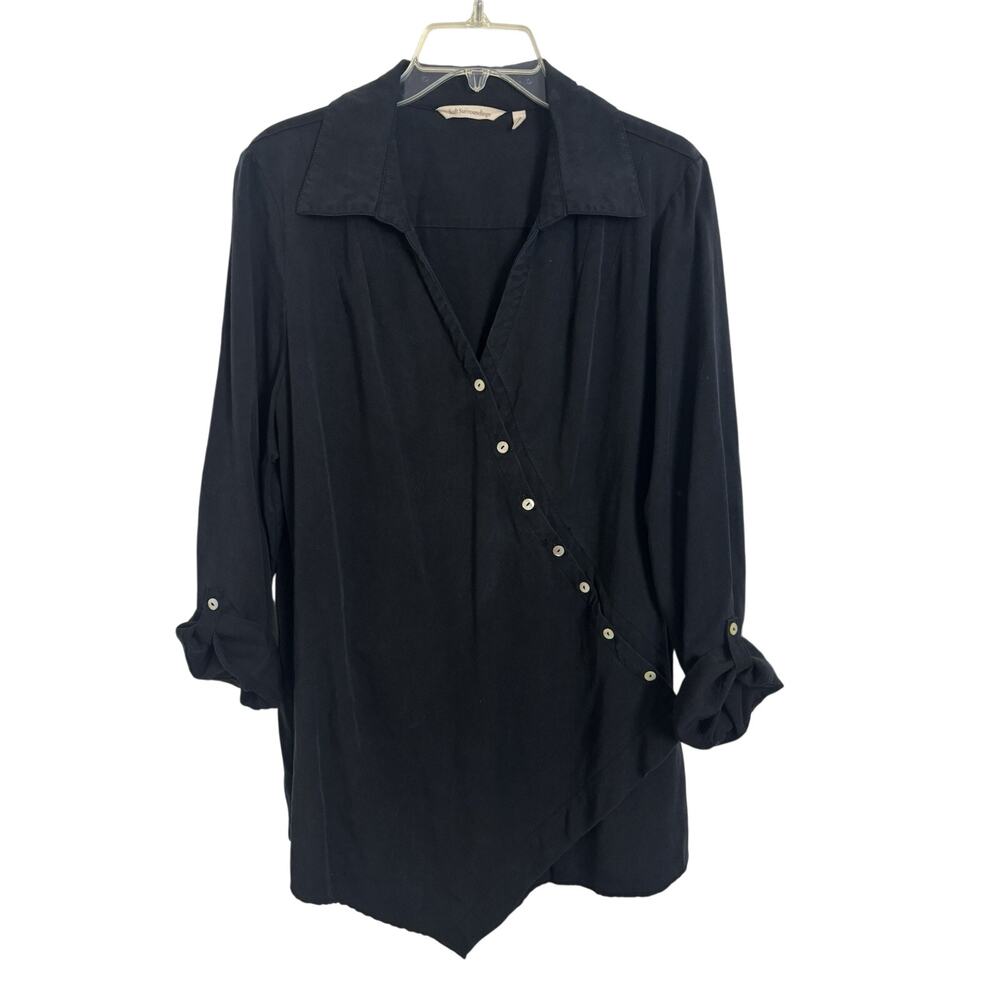 Soft Surroundings Black Tencel Asymmetrical Mother of Pearl Lagenlook Top XL